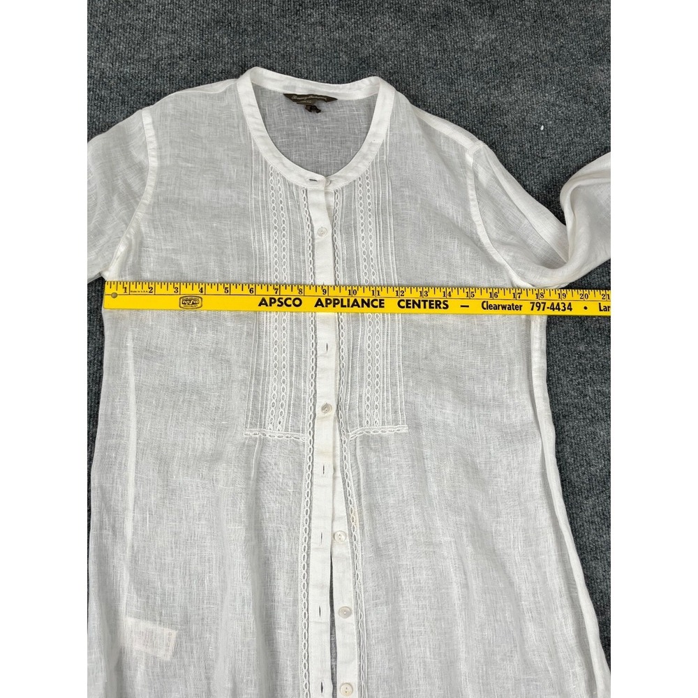 Tommy Bahama Women's Size S/P 100% Linen White Blouse Long Sleeve Collarless - Picture 5 of 6